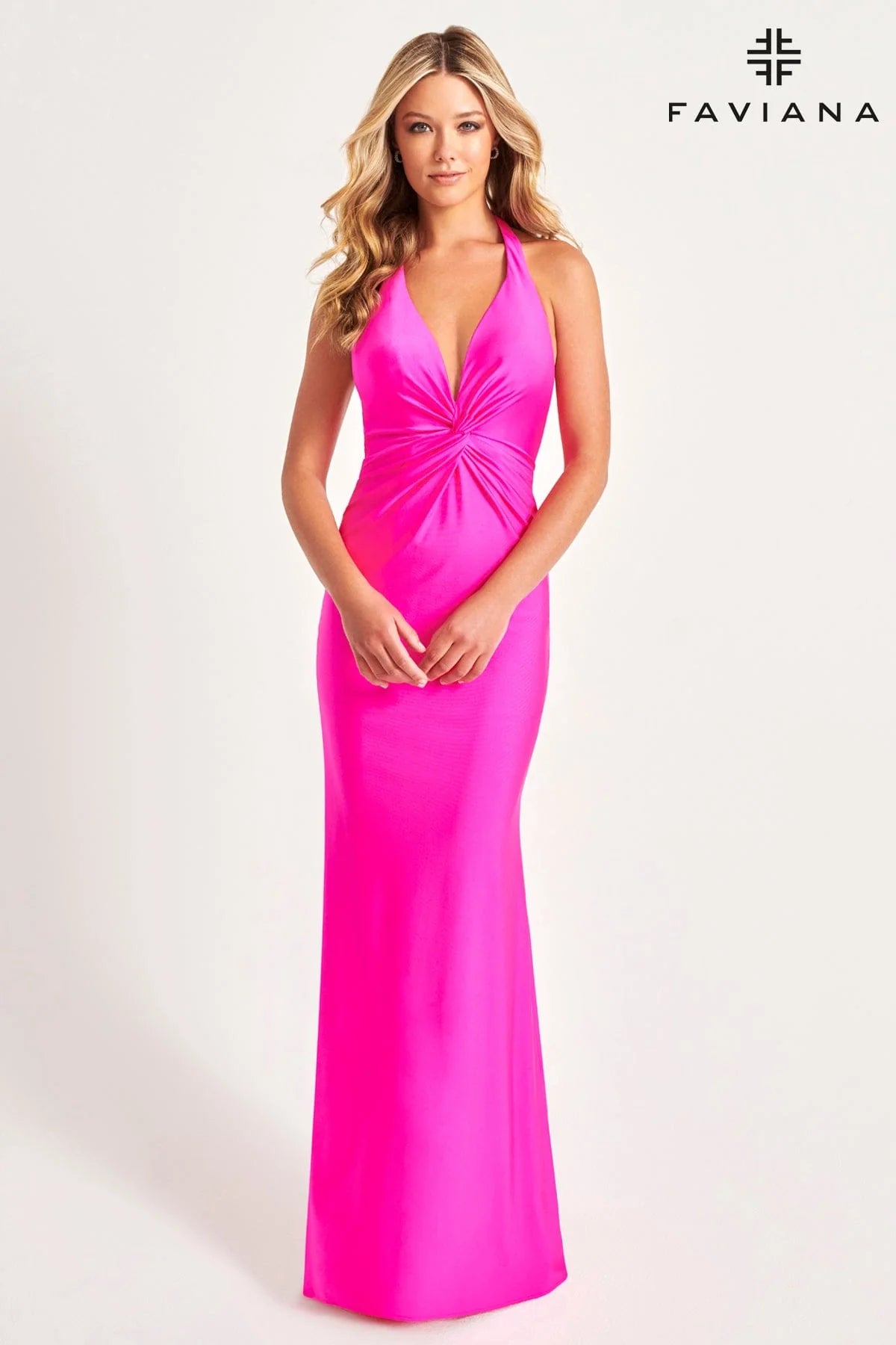 Hot Pink Hot Pink Halter Long Dress With Knot Detail | 11014