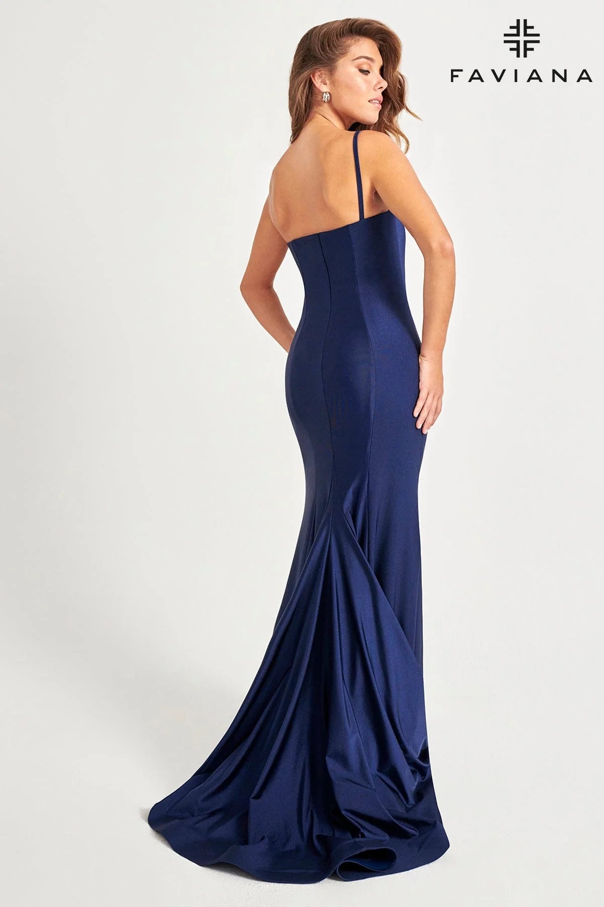 Navy One Shoulder Gown With Gathered Side Ruching