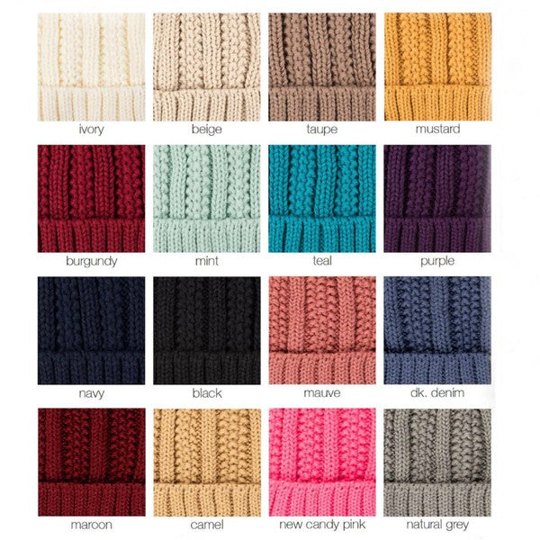 CC Brand Fleece Lined Pom Beanie Hat