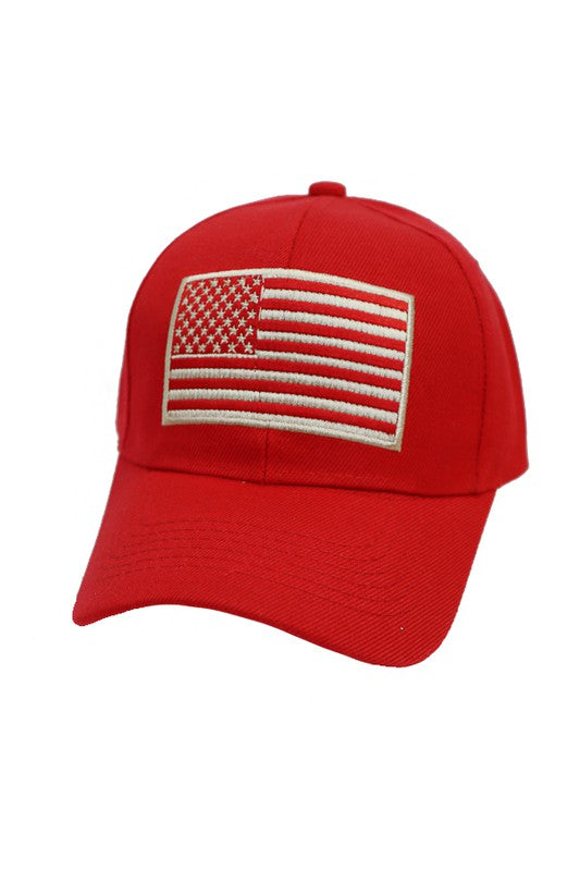 Red Monochromatic American Flag Embroidered Six Panel Velcro Back Acrylic Baseball Hat