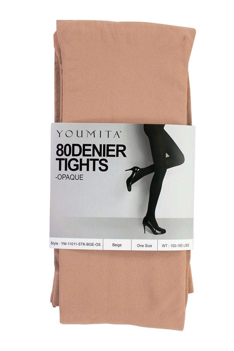 Beige Opaque Tights with Non-Binding Waistband