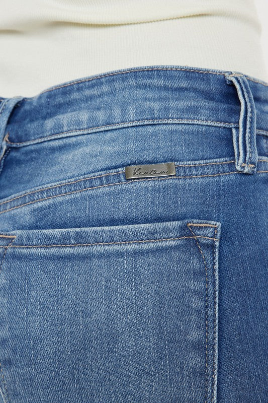 Kancan Mid Rise 5 Button Up Shorts with Frayed Hem
