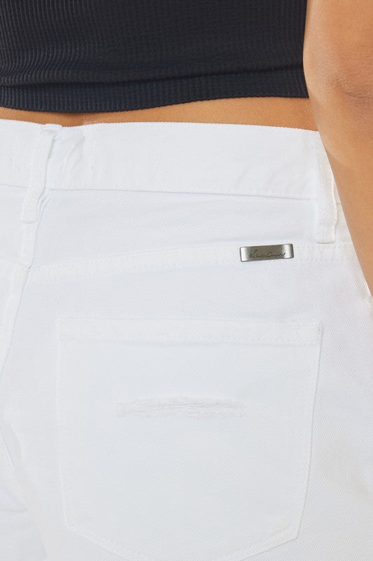 Kancan White High Rise Denim Shorts With Frayed Hem