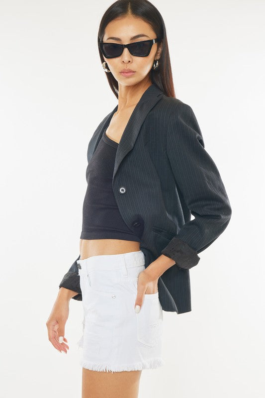 Kancan White High Rise Denim Shorts With Frayed Hem