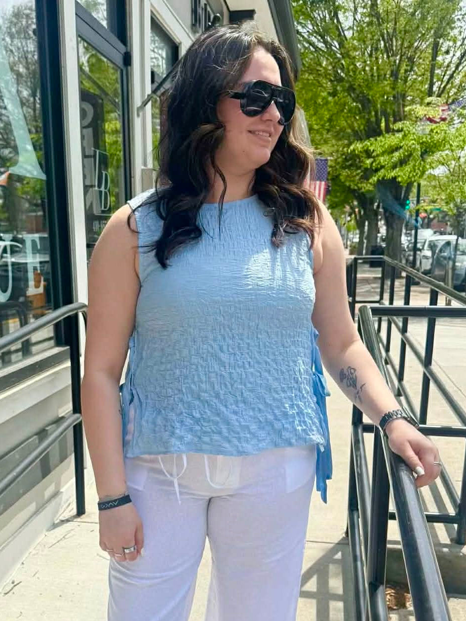 Flirty Bliss Smocked Side-Tie Sleeveless Top