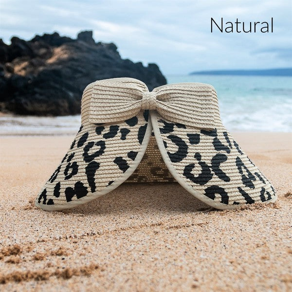 Leopard Print Bow Roll Up Sun Visor