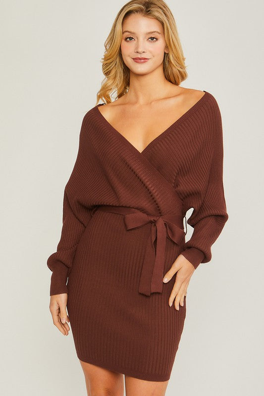 LUX Front and Center Wrap Sweater Dress