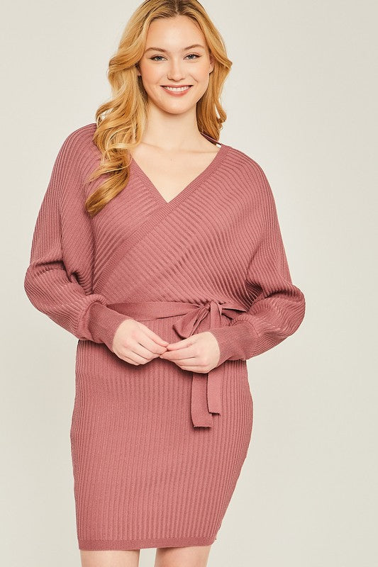 LUX Front and Center Wrap Sweater Dress