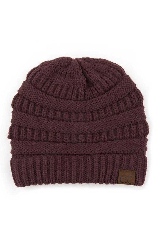 Burgundy CC Brand Woven Knit Beanie Hat