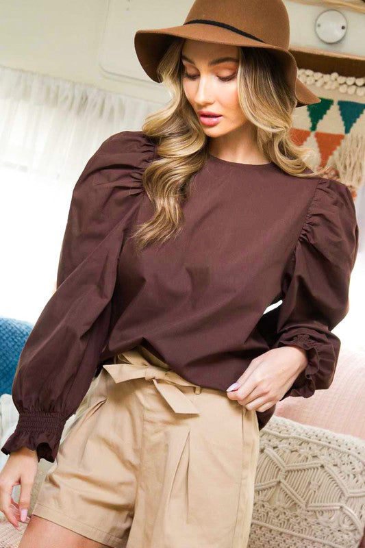 Coco puff sleeve top with ruffled cuffs