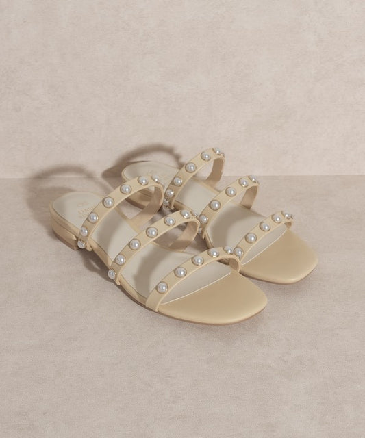 Nude Pearl Flat Slip On Sandals 
