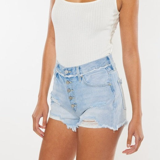 Kancan High Rise Exposed Buttons Fly Denim Shorts