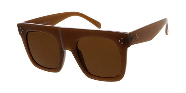 Square Large Rectangular Sunglasses Dark Brown Solid Color One Size UV 400 Protection