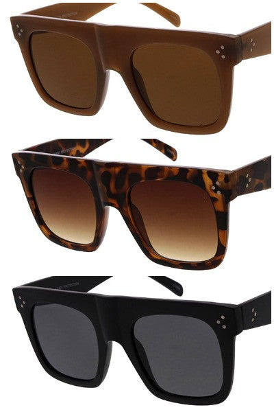 Square Large Rectangular Sunglasses Dark Black and Brown Solid Color Dark Brown Pattern Color One Size UV 400 Protection