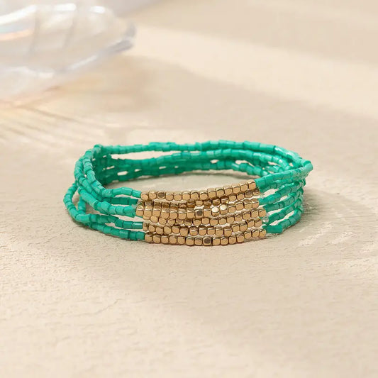 Green Glass Bead Stackable Bracelet Set