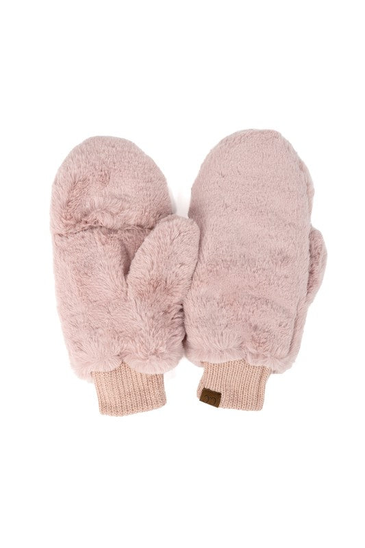 Pair of pink mittens on a white background