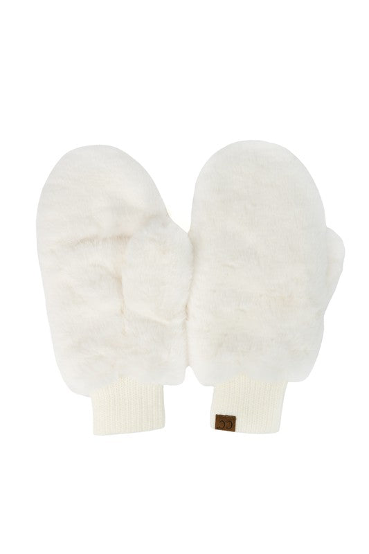 Pair of white mittens on a white background