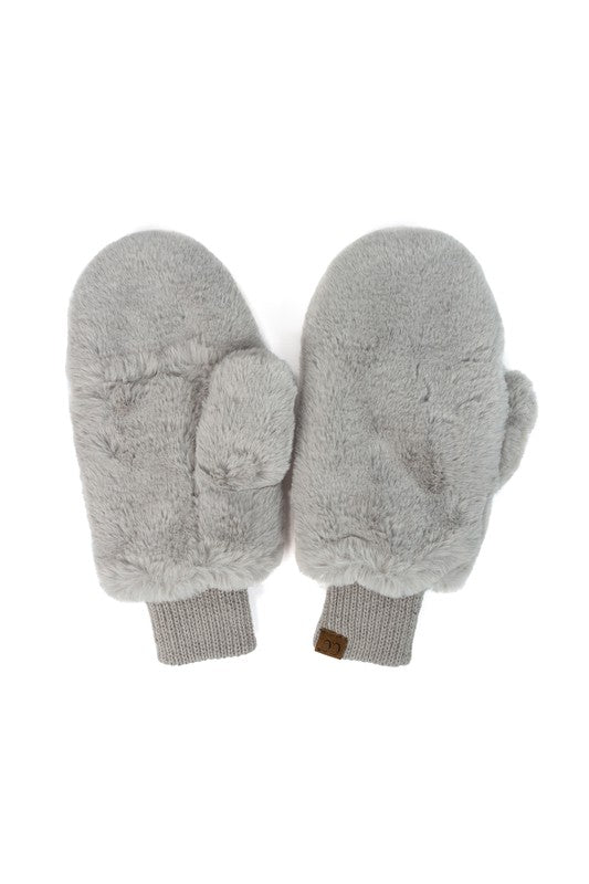 Pair of gray mittens on a white background