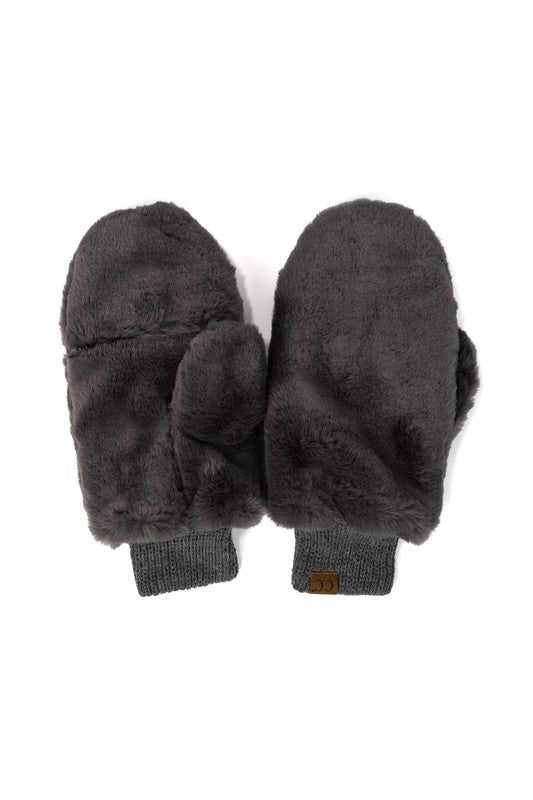 Pair of gray mittens on a white background