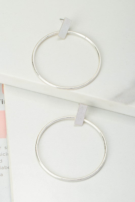 Silver Hoop and Bar Earrings with Iron and Gold Plating. Size 2.0" x 2.5"