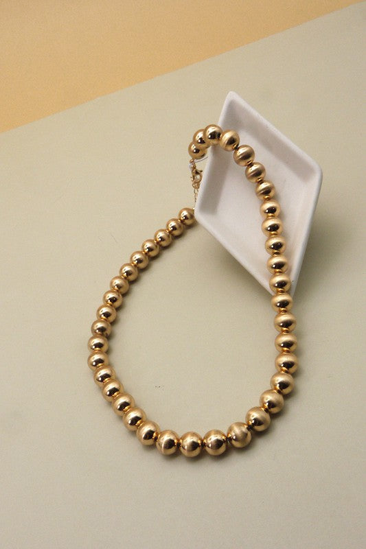 Gold Beaded Necklace 15" Length with Lobster Claw Clasp