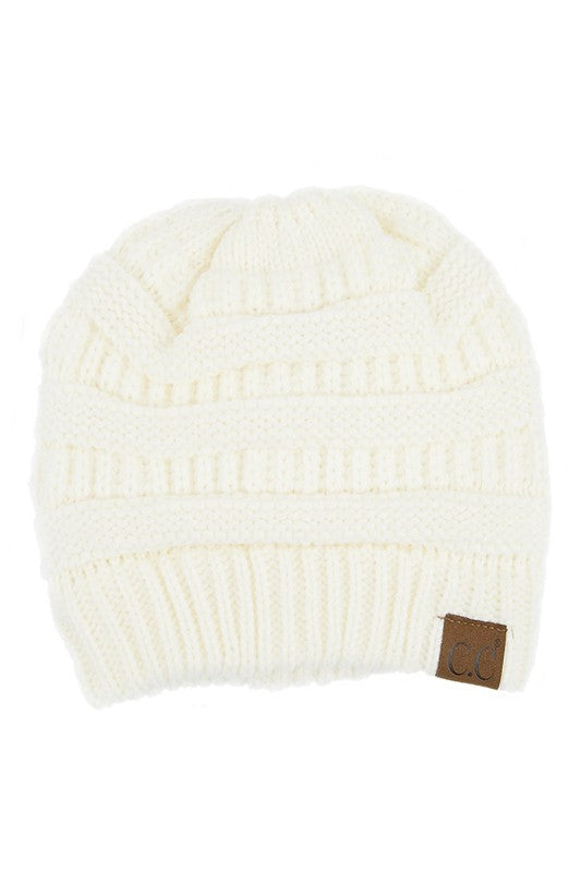 White CC Brand Woven Knit Beanie Hat