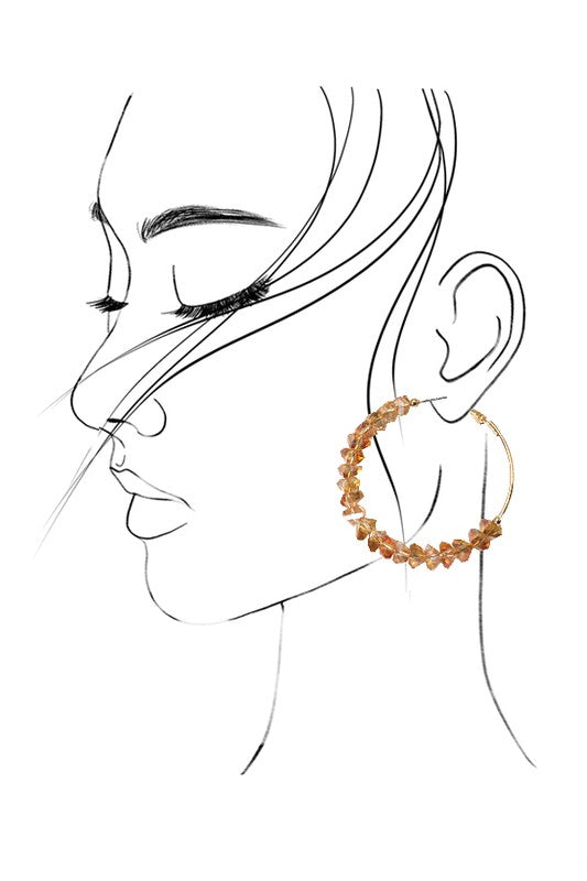 Triangular Glass Bead Hoop Earrings with Hinged Backing