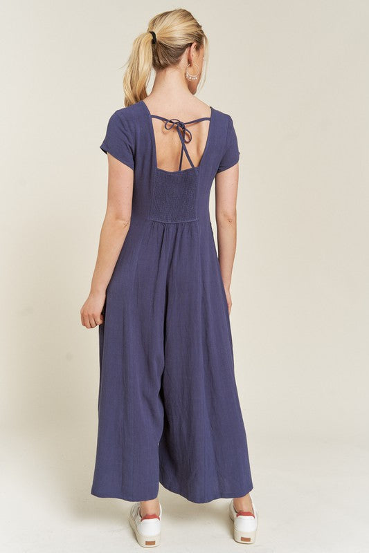 Button Down Jumpsuit in Navy