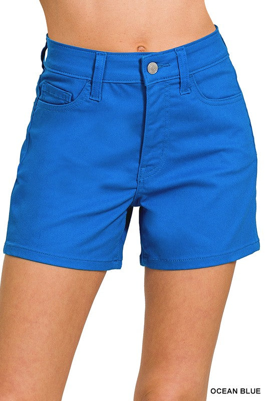 Zenana Ocean Blue High Rise Color Jean Shorts