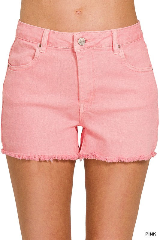 Zenana Acid Washed Frayed Hem Denim Shorts