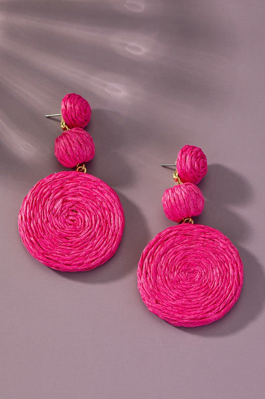 Kayla Raffia Ball And Disc Linear Drop Earrings