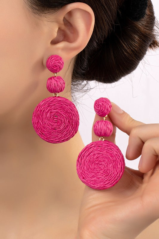 Kayla Raffia Ball And Disc Linear Drop Earrings