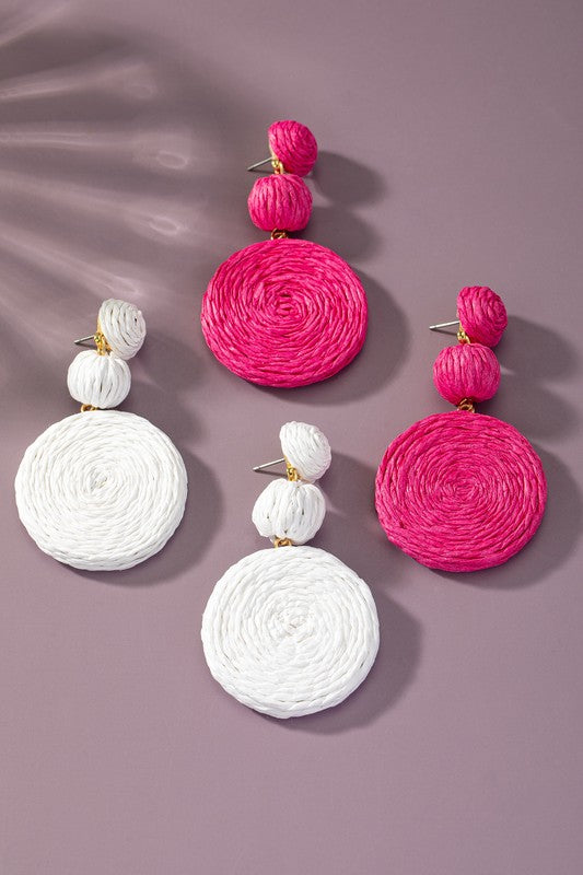 Kayla Raffia Ball And Disc Linear Drop Earrings