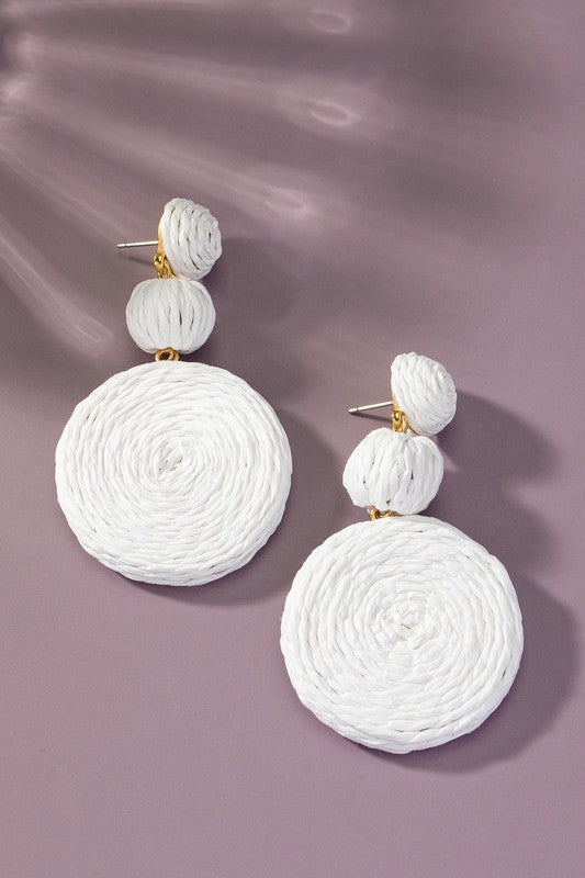 Kayla Raffia Ball And Disc Linear Drop Earrings