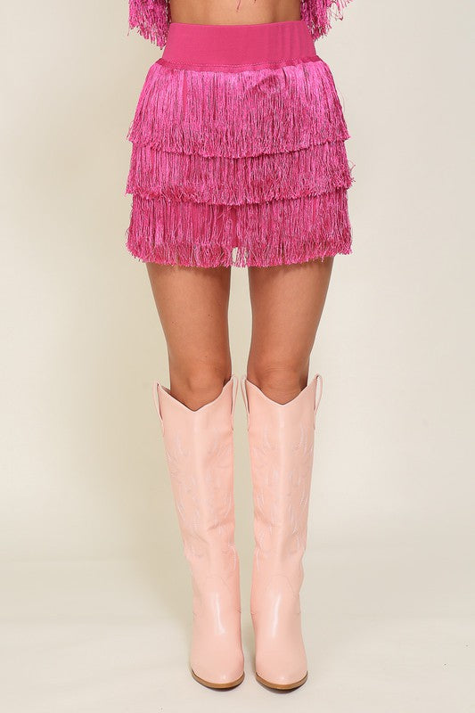 Pink Fringe Rodeo Mini Skirt High Waistline 
