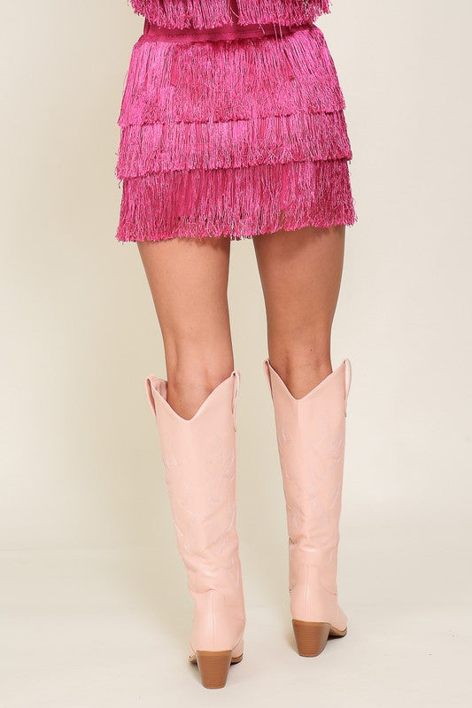 Pink Fringe Rodeo Mini Skirt High Waistline