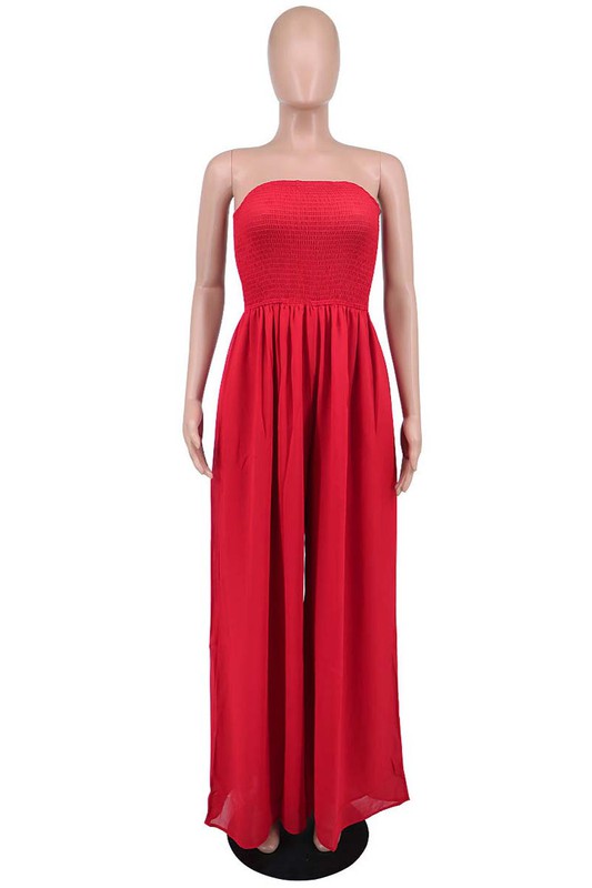 Red Sleeveless Jumpsuit Wide Leg Pants