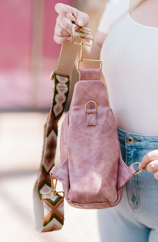 Pink Vegan Leather Crossbody Satchel Sling
