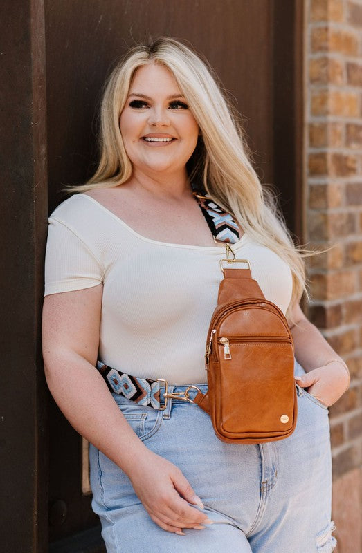 Camel Vegan Leather Crossbody Satchel Sling