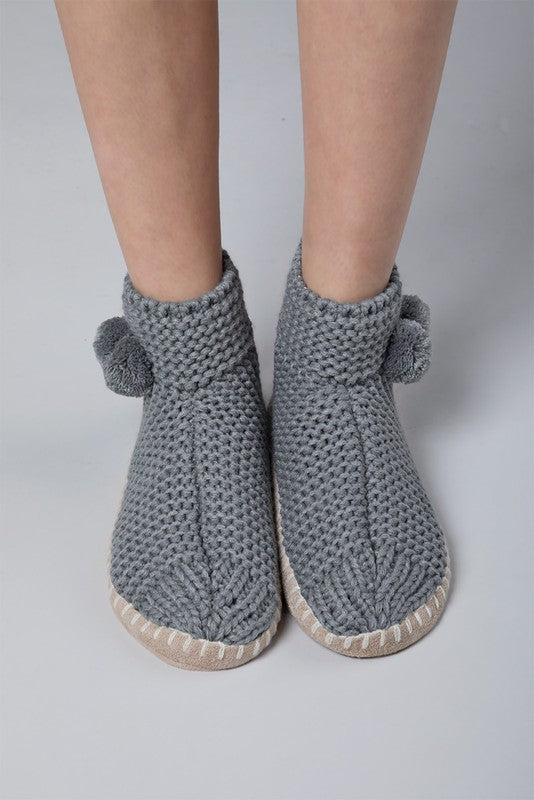 Grey Hand Knitted Snowflake Slippers