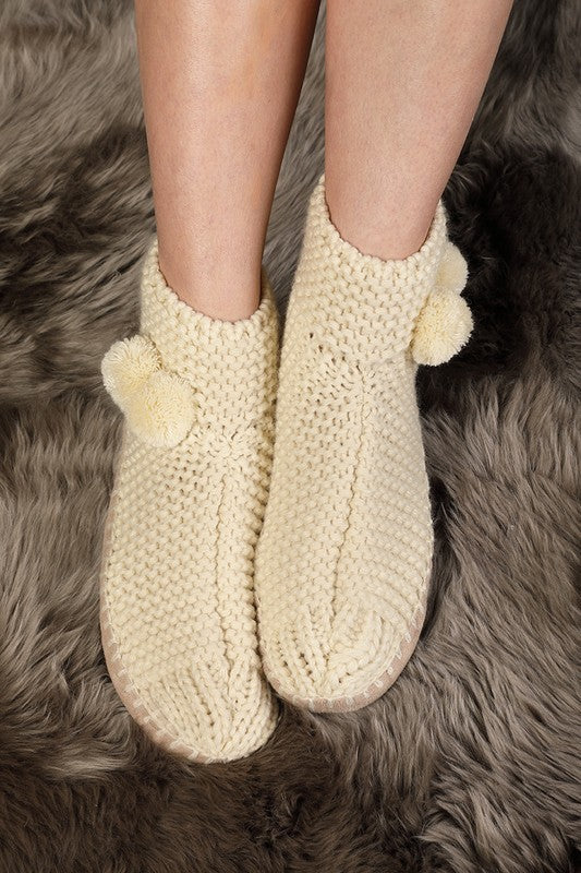 Ivory Hand Knitted Snowflake Slippers