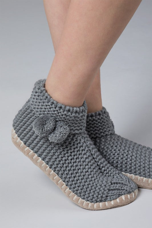 Grey Hand Knitted Snowflake Slippers