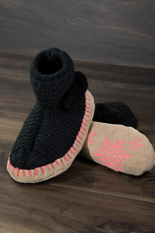 Black Hand Knitted Snowflake Slippers