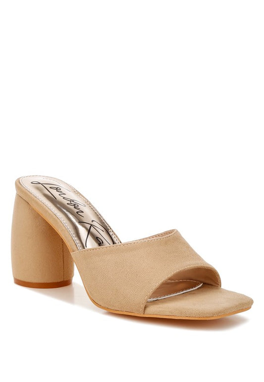 Beige Micro-Suede 3 Inch Heel Slip on Sandals