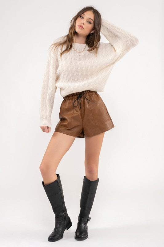 Edgy Approach Vegan Leather High-Waisted Shorts