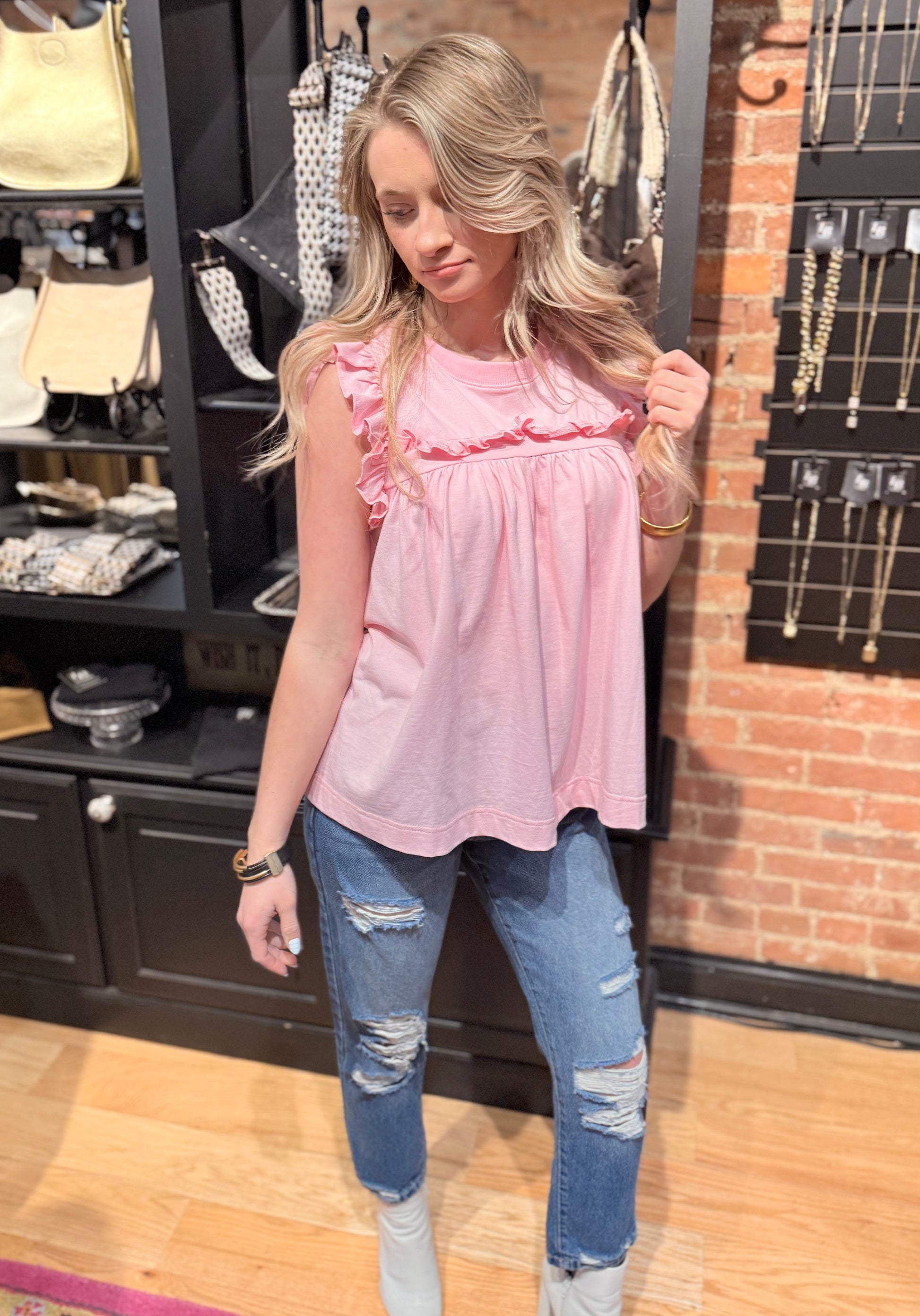 Pink Flutter Sleeve Top