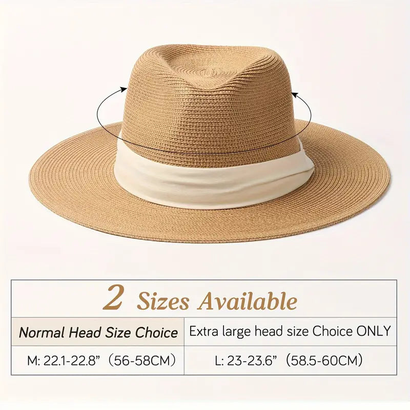 Khaki White Wide Brim Straw Hat