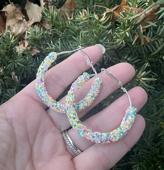 Multi Color Glitter Hoop Earrings