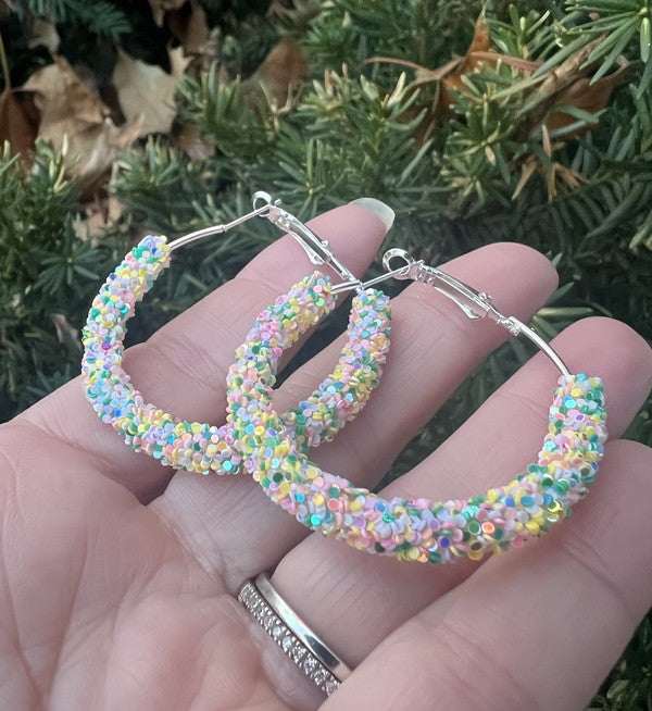 Multi Color Glitter Hoop Earrings