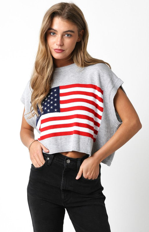 Grey American Flag Journey Top
